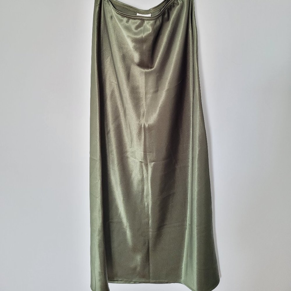 TOPSHOP Satin Midi Skirt Olive green Size 4